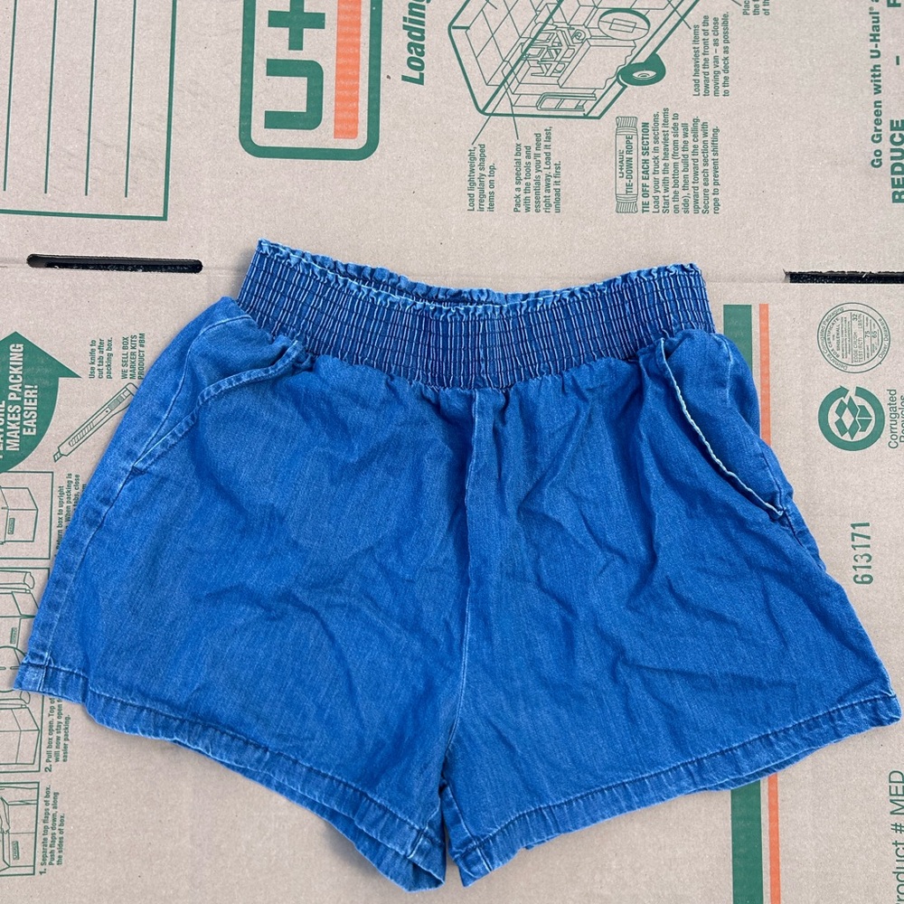 Blue ruched shorts women’s